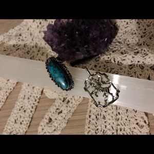 VTG 70s turquoise earring and unicorn pendant